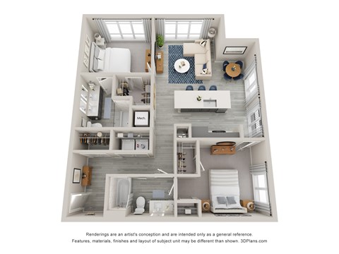 Floor plan for 2 beds, 2 baths, 1100 sqft